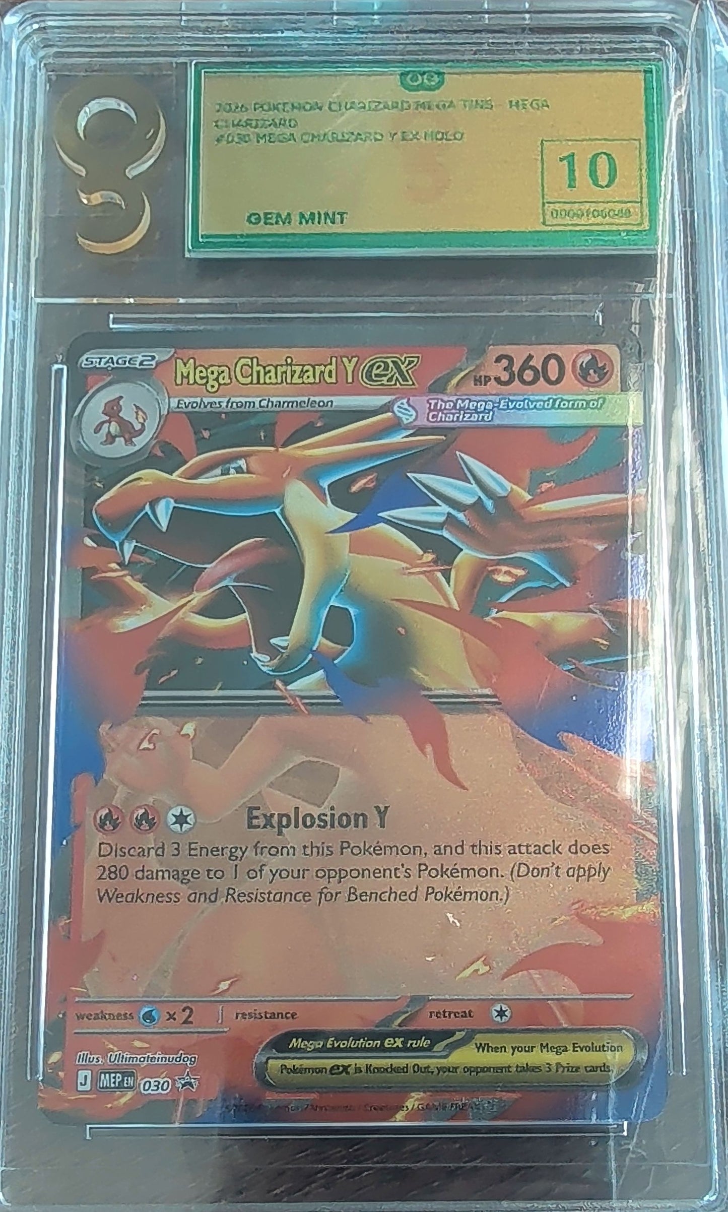 Trading card featuring Mega Charizard Y EX with a GEM MINT 10 grading label.
