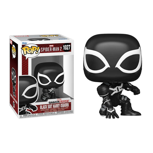 Funko Pop! vinyl figure of Black Suit Harry Osborn from Spider-Man 2 with packaging on a white background