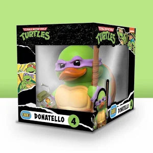 Donatello rubber duck in packaging with Teenage Mutant Ninja Turtles branding