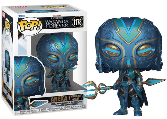 Blue superhero figure with a box labeled 'Pop! Vinyl' on a white background