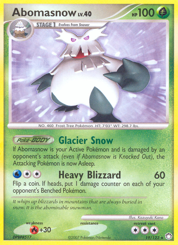 Abomasnow 19/123 Pokémon Mysterious Treasures (2007) English card — catalogue reference