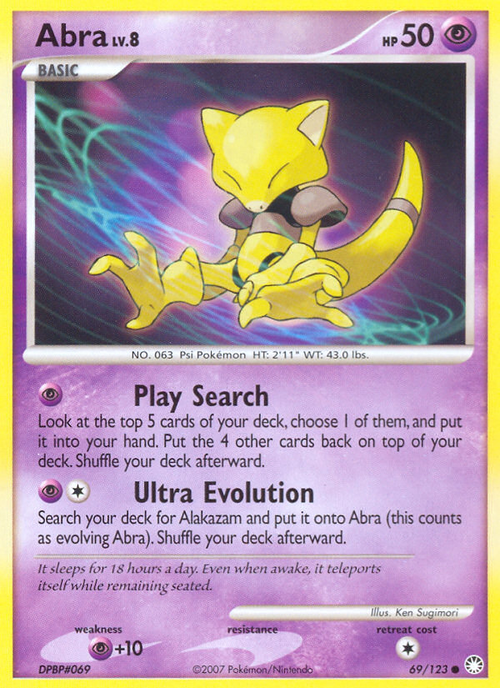 Abra 69/123 Pokémon Mysterious Treasures (2007) English card — catalogue reference