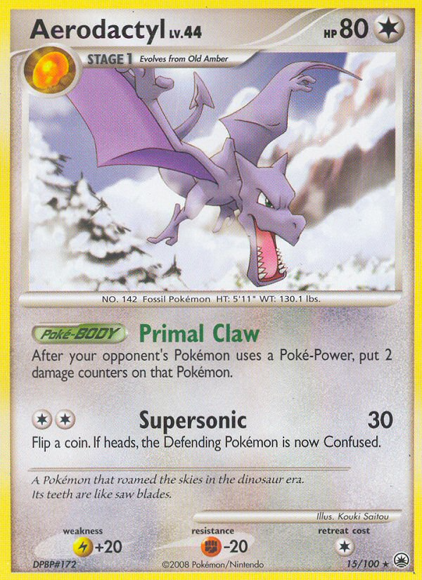 Aerodactyl 15/100 Pokémon Majestic Dawn (2008) English card — catalogue reference