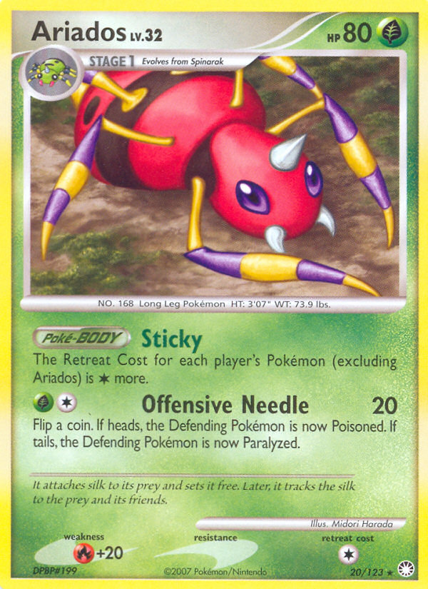 Ariados 20/123 Pokémon Mysterious Treasures (2007) English card — catalogue reference