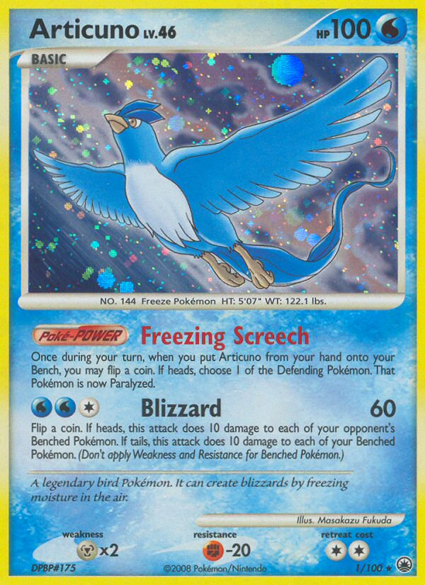 Articuno 1/100 Pokémon Majestic Dawn (2008) English card — catalogue reference
