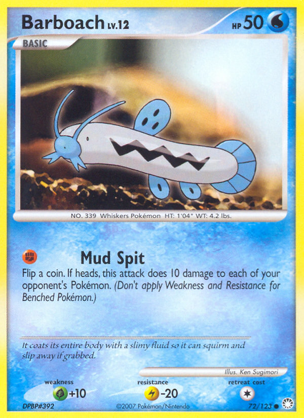 Barboach 72/123 Pokémon Mysterious Treasures (2007) English card — catalogue reference