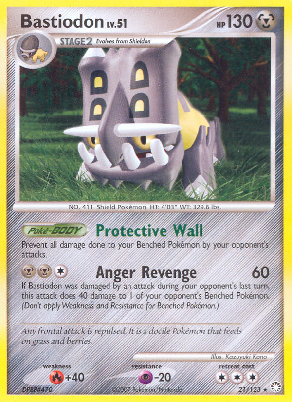 Bastiodon 21/123 Pokémon Mysterious Treasures (2007) English card — catalogue reference