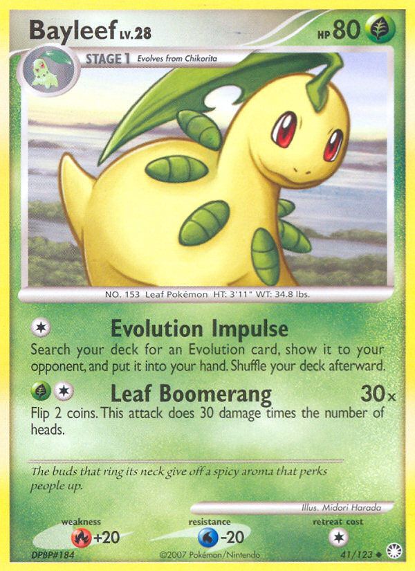 Bayleef 41/123 Pokémon Mysterious Treasures (2007) English card — catalogue reference