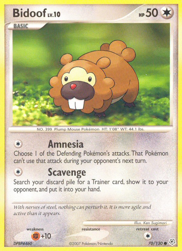 Bidoof 70/130 Pokémon Diamond & Pearl (2007) English card — catalogue reference