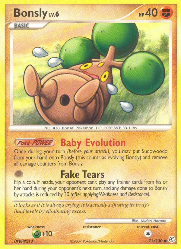 Bonsly 71/130 Pokémon Diamond & Pearl (2007) English card — catalogue reference