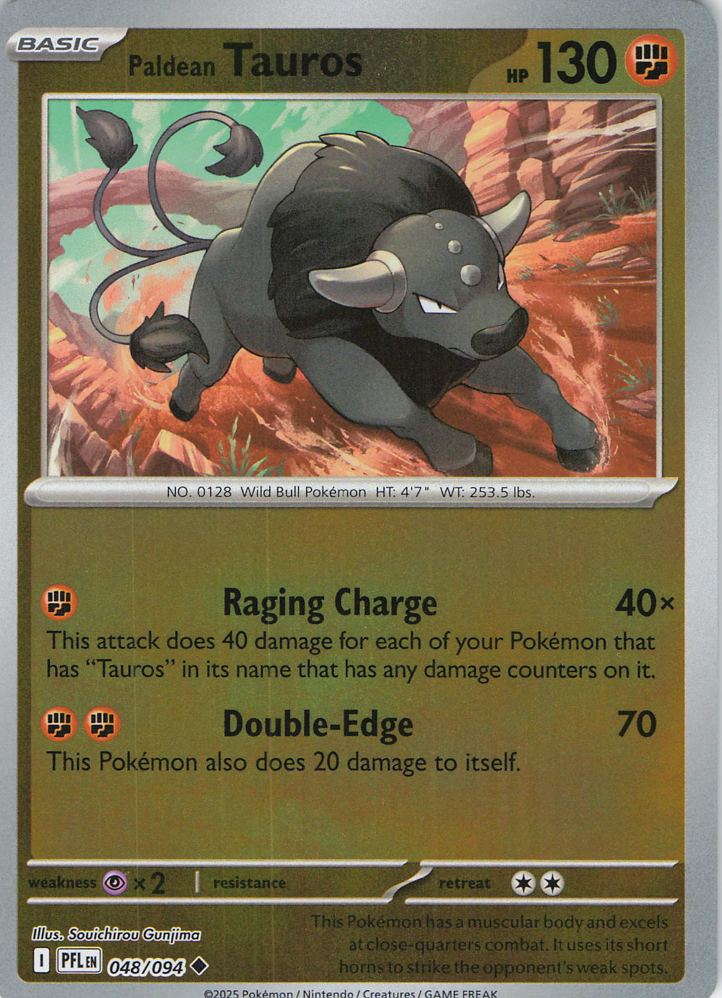 Paldean Tauros Uncommon ME02: Phantasmal Flames 048/094 MP (Back)