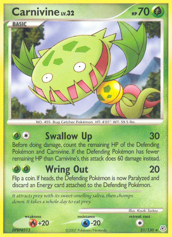 Carnivine 21/130 Pokémon Diamond & Pearl (2007) English card — catalogue reference