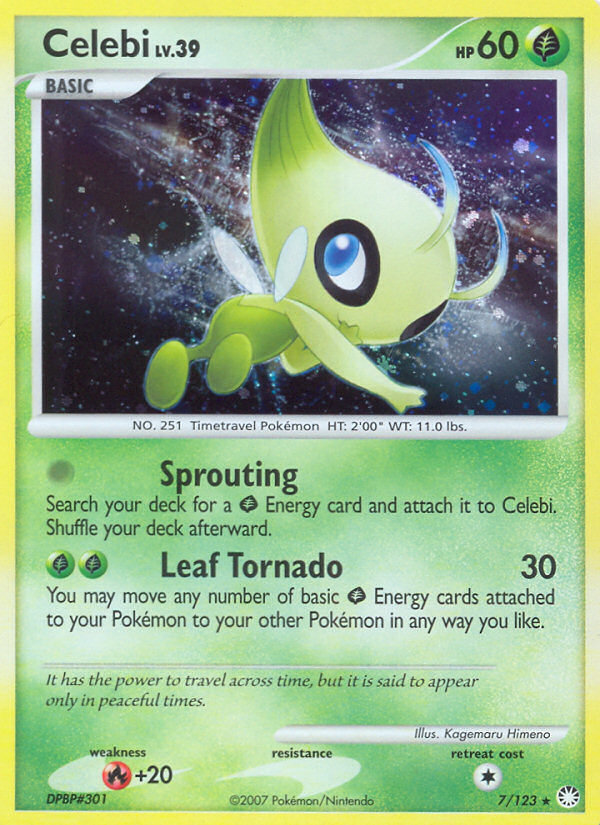 Celebi 7/123 Pokémon Mysterious Treasures (2007) English card — catalogue reference