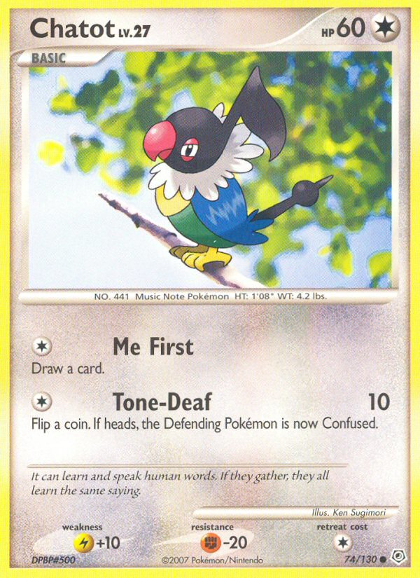 Chatot 74/130 Pokémon Diamond & Pearl (2007) English card — catalogue reference