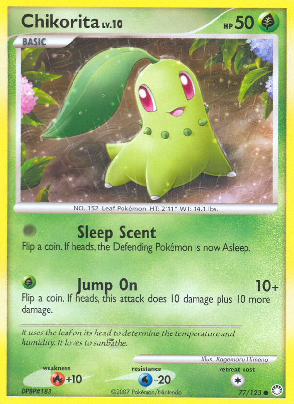 Chikorita 77/123 Pokémon Mysterious Treasures (2007) English card — catalogue reference