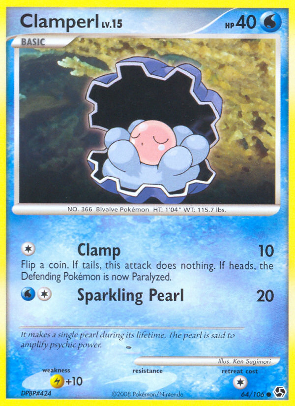 Clamperl 64/106 Pokémon Great Encounters (2008) English card — catalogue reference