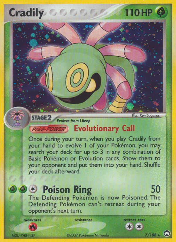 Cradily 7/108 Pokémon EX Power Keepers (2007) English card — catalogue reference
