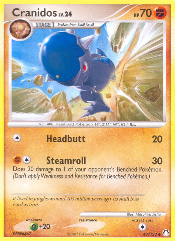 Cranidos 43/123 Pokémon Mysterious Treasures (2007) English card — catalogue reference