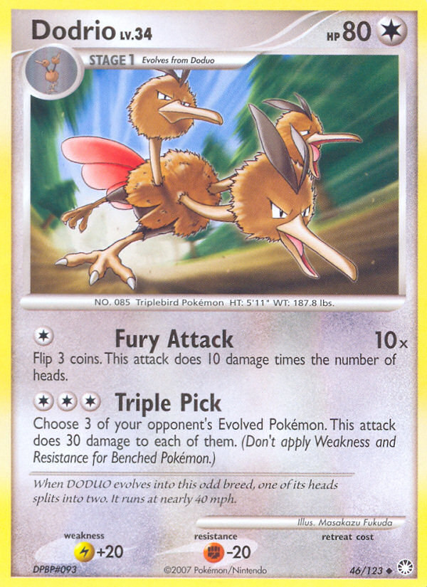 Dodrio 46/123 Pokémon Mysterious Treasures (2007) English card — catalogue reference
