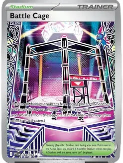 Trading card featuring a battle cage with colorful design
