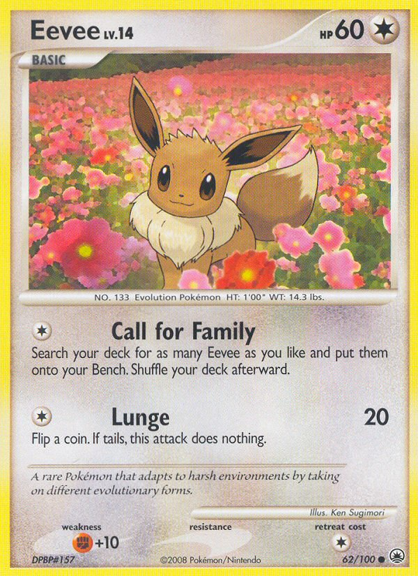 Eevee 62/100 Pokémon Majestic Dawn (2008) English card — catalogue reference
