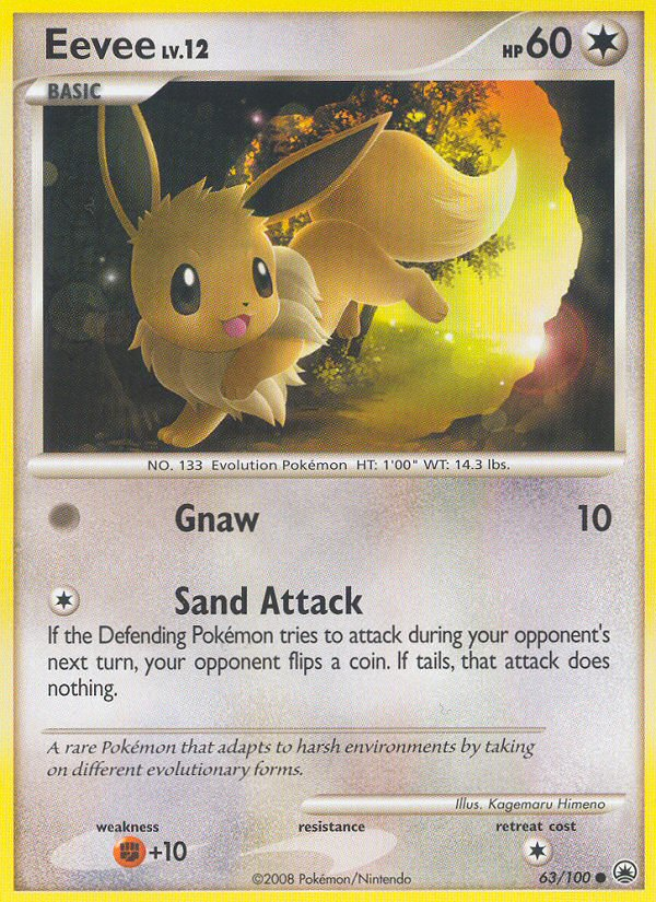 Eevee 63/100 Pokémon Majestic Dawn (2008) English card — catalogue reference