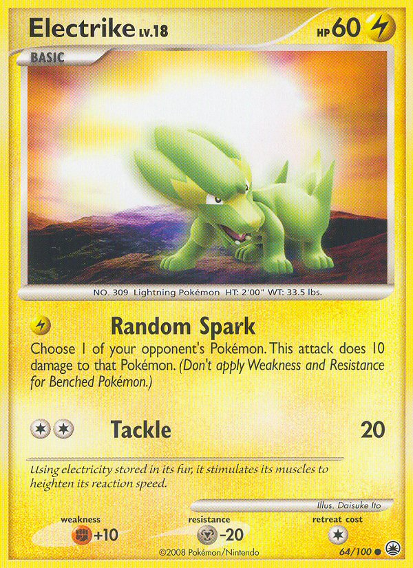 Electrike 64/100 Pokémon Majestic Dawn (2008) English card — catalogue reference