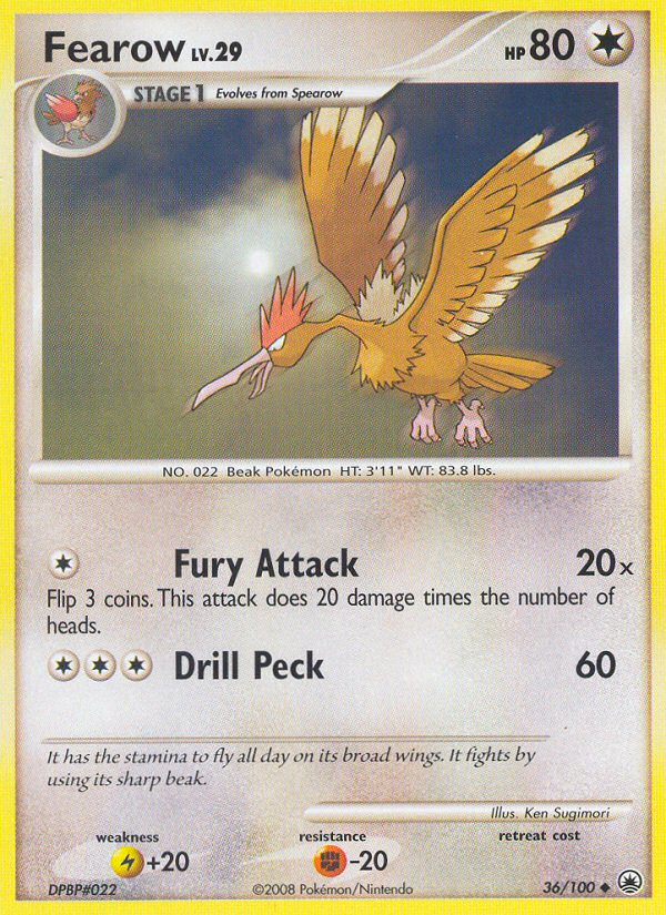 Fearow 36/100 Pokémon Majestic Dawn (2008) English card — catalogue reference
