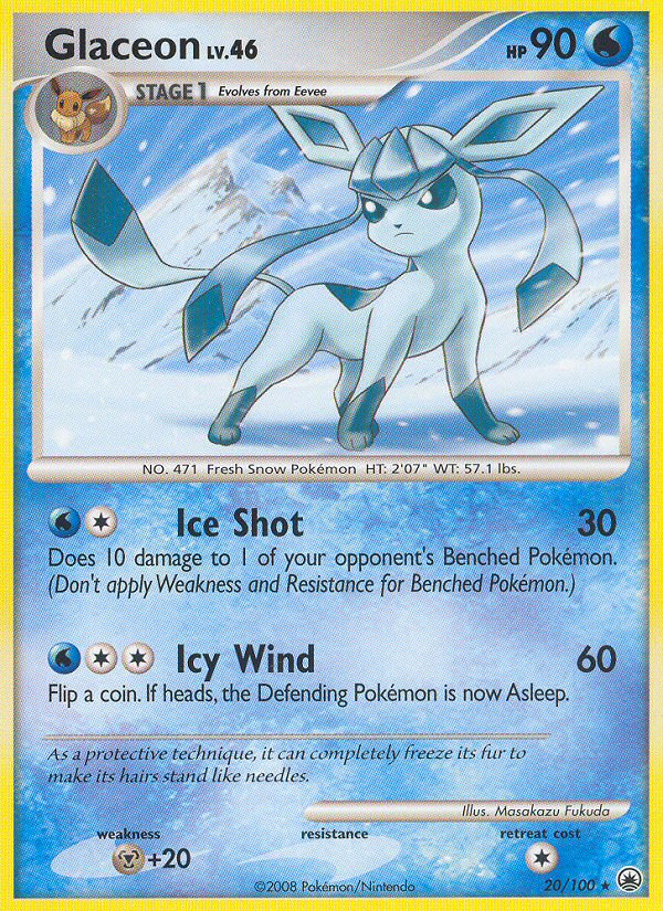 Glaceon 20/100 Pokémon Majestic Dawn (2008) English card — catalogue reference