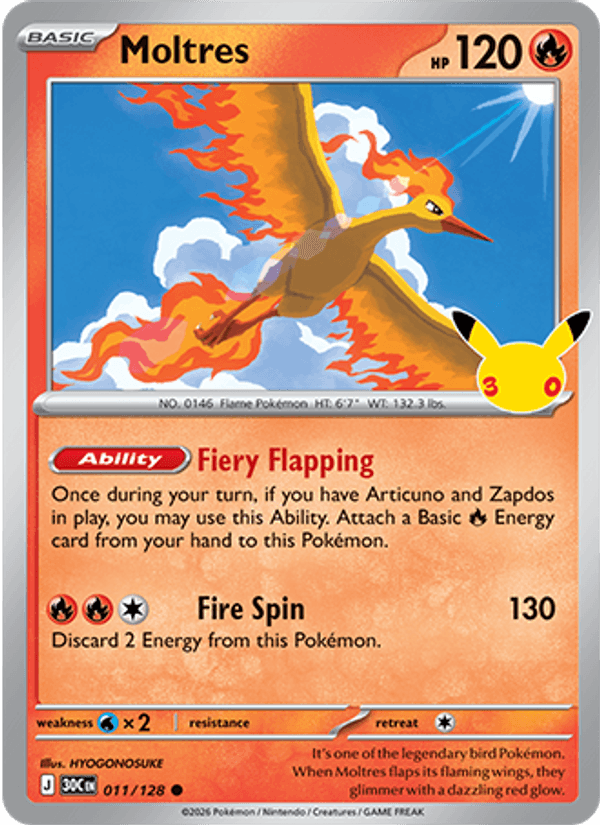 Moltres 11/128 — Pokémon 30th Celebration catalogue reference