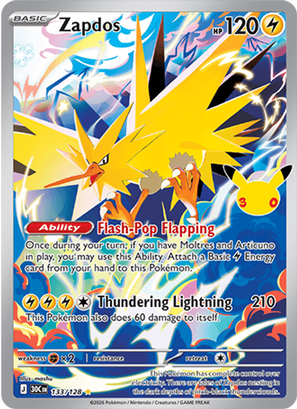 Zapdos 133/128 — Pokémon 30th Celebration catalogue reference
