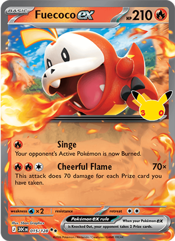 Fuecoco ex 15/128 — Pokémon 30th Celebration catalogue reference