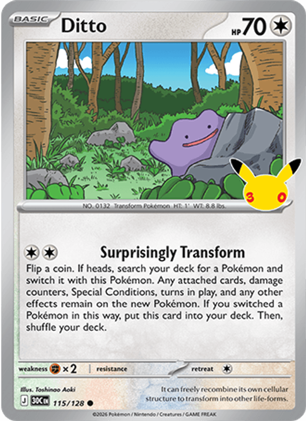 Ditto 115/128 — Pokémon 30th Celebration catalogue reference