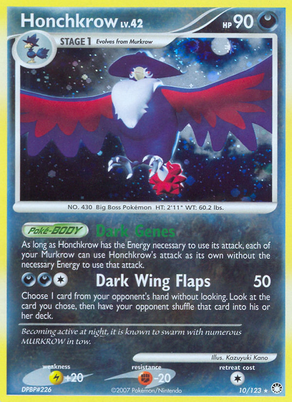 Honchkrow 10/123 Pokémon Mysterious Treasures (2007) English card — catalogue reference