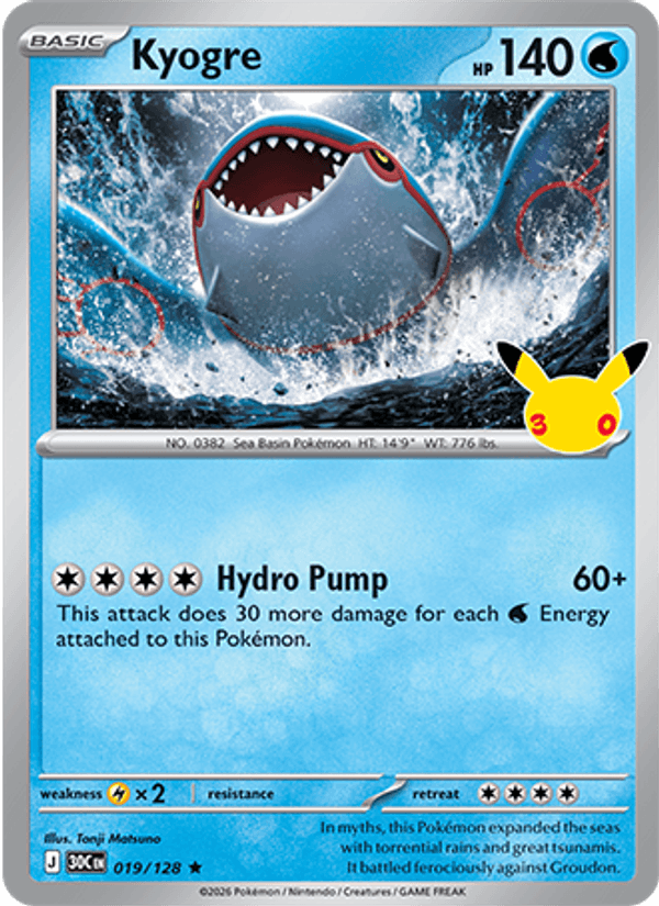 Kyogre 19/128 — Pokémon 30th Celebration