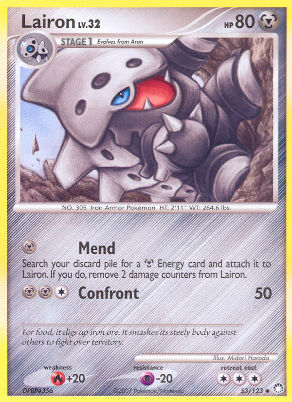Lairon 53/123 Pokémon Mysterious Treasures (2007) English card — catalogue reference