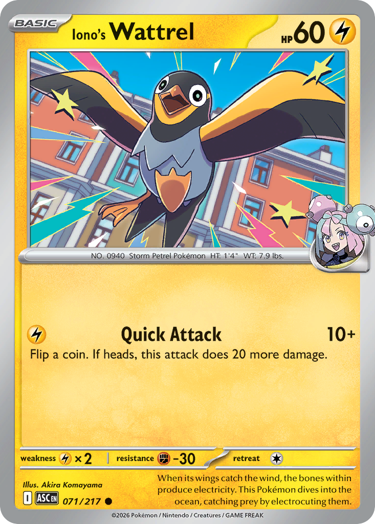 Iono's Wattrel 71/217 — English Pokémon Ascended Heroes (2026)