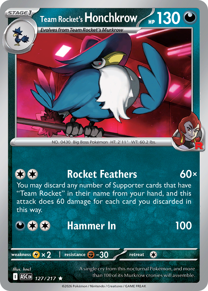 Team Rocket's Honchkrow 127/217 — English Pokémon Ascended Heroes (2026)