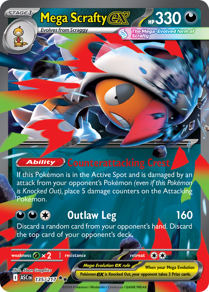 Mega Scrafty ex 135/217 — English Pokémon Ascended Heroes (2026)