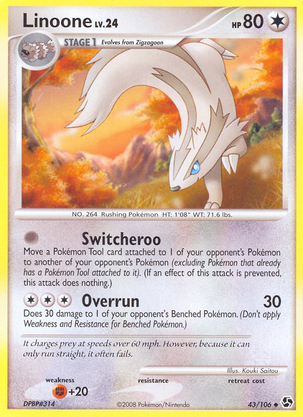 Linoone 43/106 Pokémon Great Encounters (2008) English card — catalogue reference