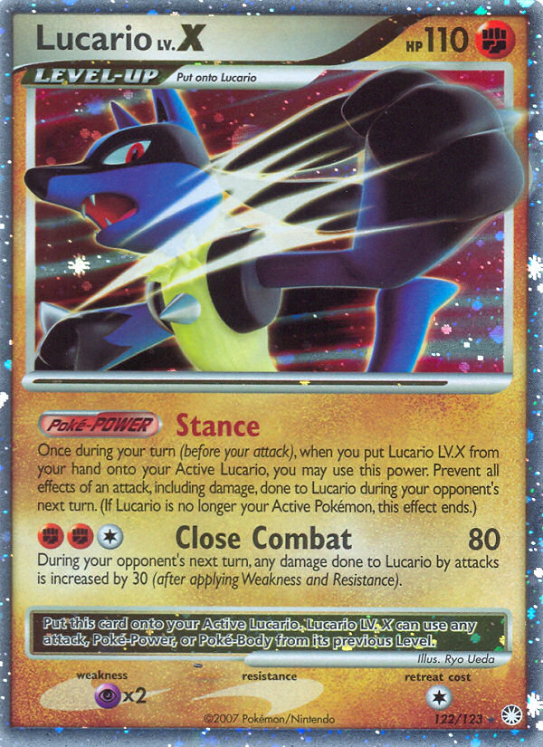 Lucario LV.X 122/123 Pokémon Mysterious Treasures (2007) English card — catalogue reference