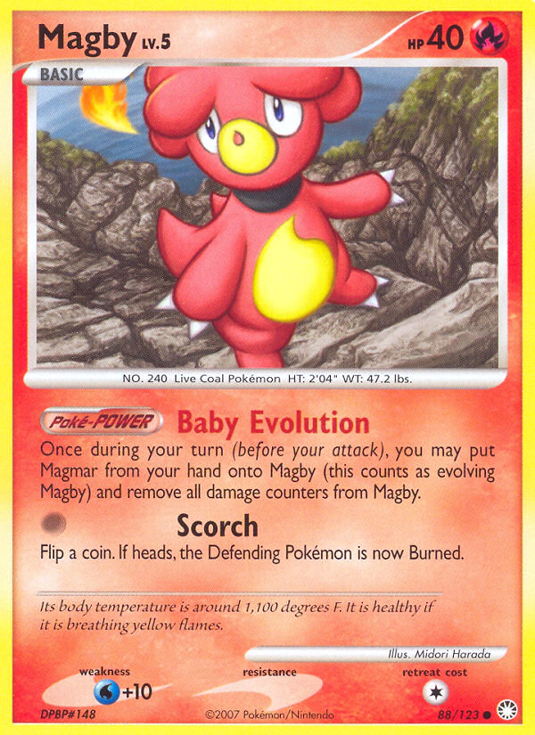Magby 88/123 Pokémon Mysterious Treasures (2007) English card — catalogue reference