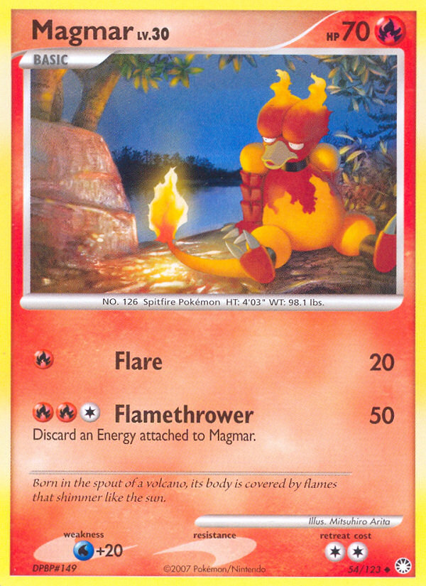 Magmar 54/123 Pokémon Mysterious Treasures (2007) English card — catalogue reference