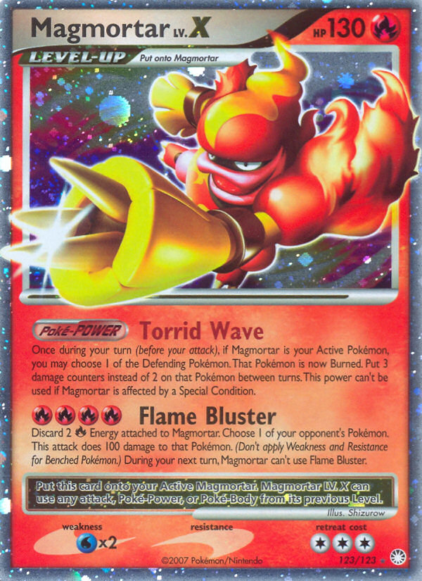 Magmortar LV.X 123/123 Pokémon Mysterious Treasures (2007) English card — catalogue reference