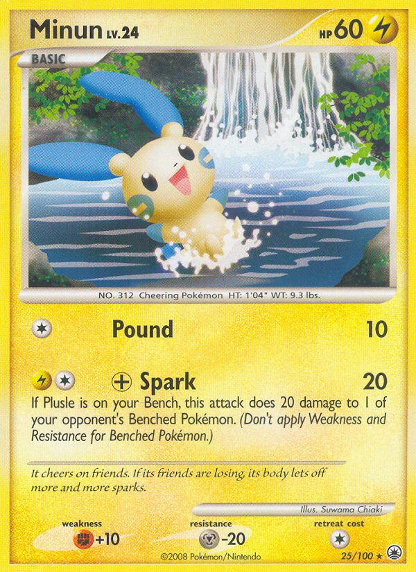 Minun 25/100 Pokémon Majestic Dawn (2008) English card — catalogue reference