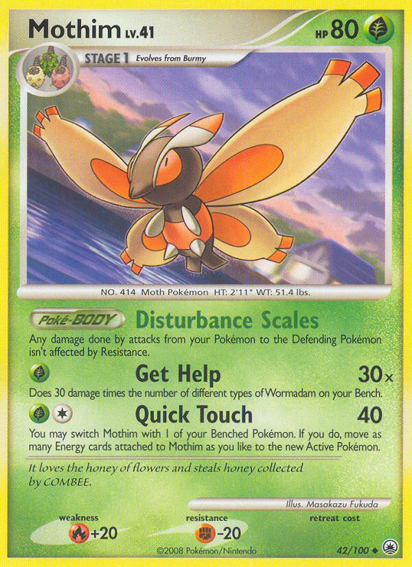 Mothim 42/100 Pokémon Majestic Dawn (2008) English card — catalogue reference