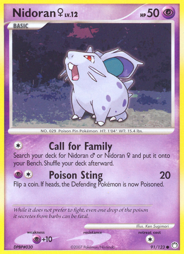 Nidoran ♀ 91/123 Pokémon Mysterious Treasures (2007) English card — catalogue reference