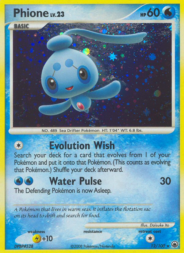 Phione 12/100 Pokémon Majestic Dawn (2008) English card — catalogue reference