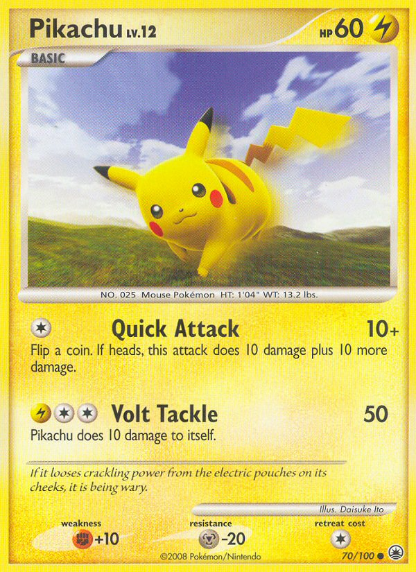 Pikachu 70/100 Pokémon Majestic Dawn (2008) English card — catalogue reference