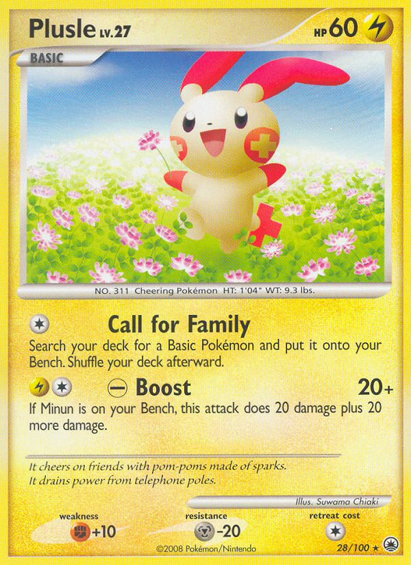 Plusle 28/100 Pokémon Majestic Dawn (2008) English card — catalogue reference